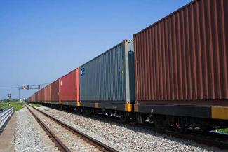 Aerial photo of an intermodal shipping yard