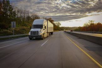 Semi-truck transporting freight