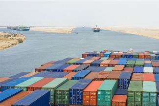 Containerships passing through the Suez Canal 