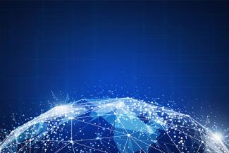 Image illustrating blockchain technology transferring data across the globe