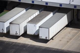 Trailers at a loading dock for freight pickup and delivery 