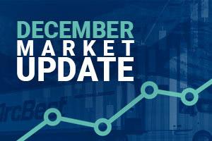 Truck with graphs showing truckload market trends for December 2020