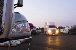 Multiple Semi Trucks in a Parking Lot