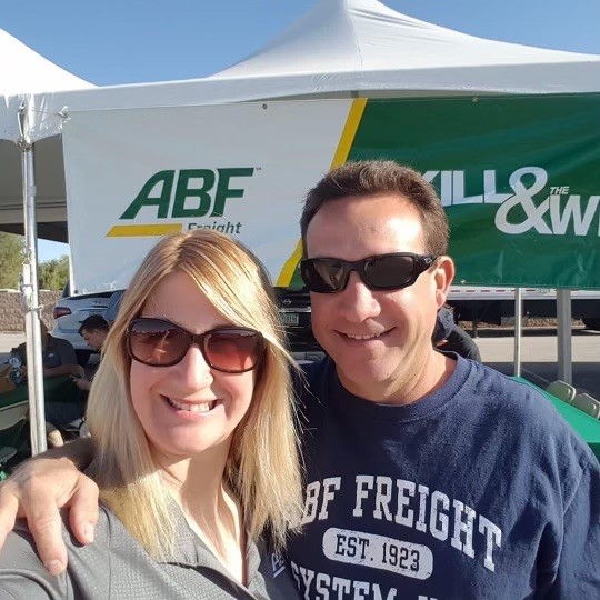 [Brianna and Steve Wasko] Road Team member Brianna Wasko with her husband, Steve Wasko, a fellow city driver in Las Vegas, NV.