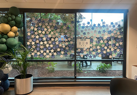 Make-A-Wish stars displayed on window 