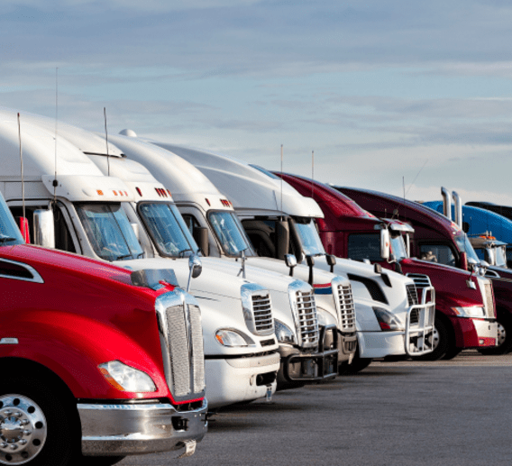 Row of parked semi trucks