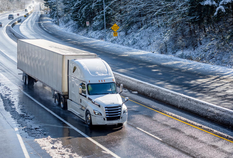 Semi truck on an icy road