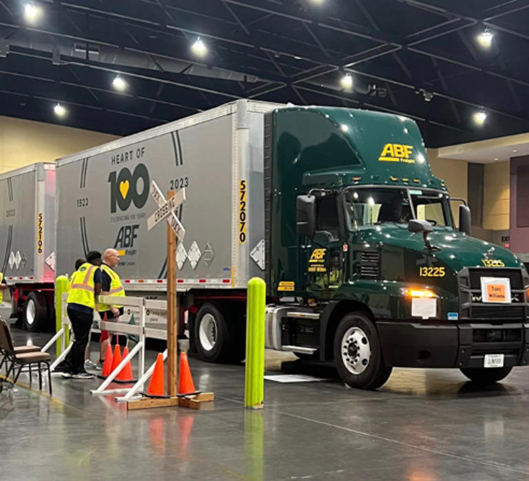 ABF Freight twin trailers at state truck driving championship