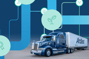 ArcBest truck with sustainability graphics over the image 