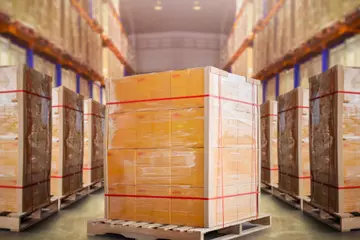 Pallet of goods on a loading dock.