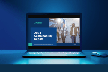 laptop screen displaying ArcBest’s 2023 Sustainability Report