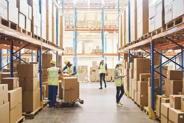 Shipments being loaded in a warehouse.