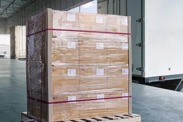 Pallet waiting to be shipped on a dock.